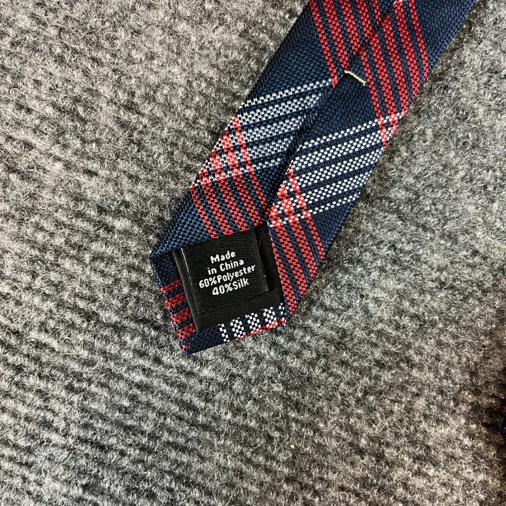 Dockers Mens Navy Blue Red White Plaid Silk Blend Necktie Tie
